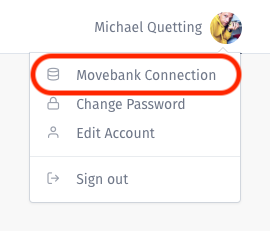 Image of a menu with the Movebank Connection option circled.