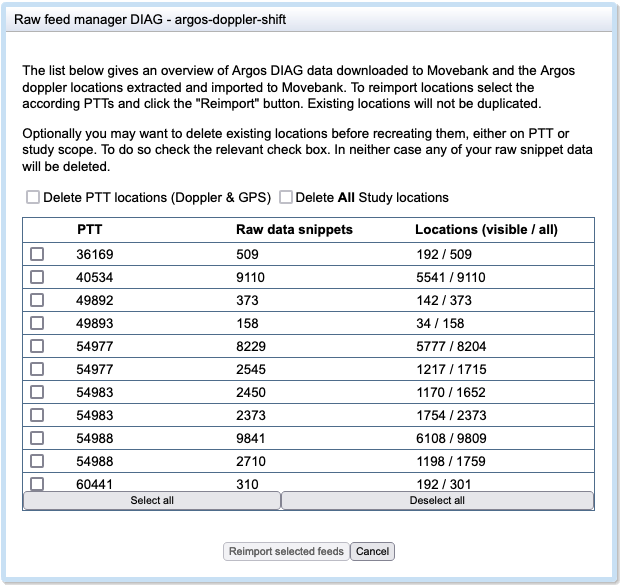 Image of Raw feed manager DIAG window.