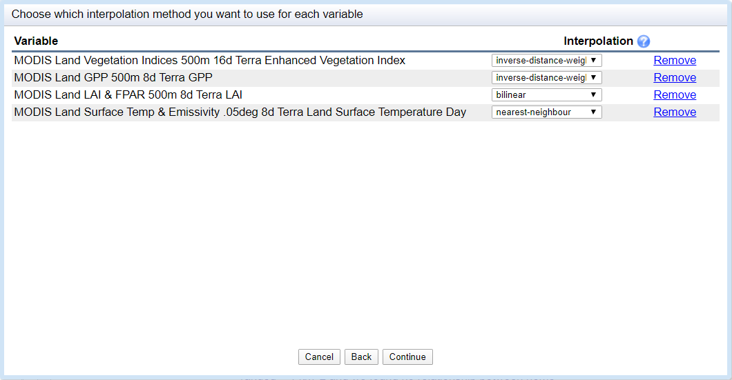 Interpolation method menu.