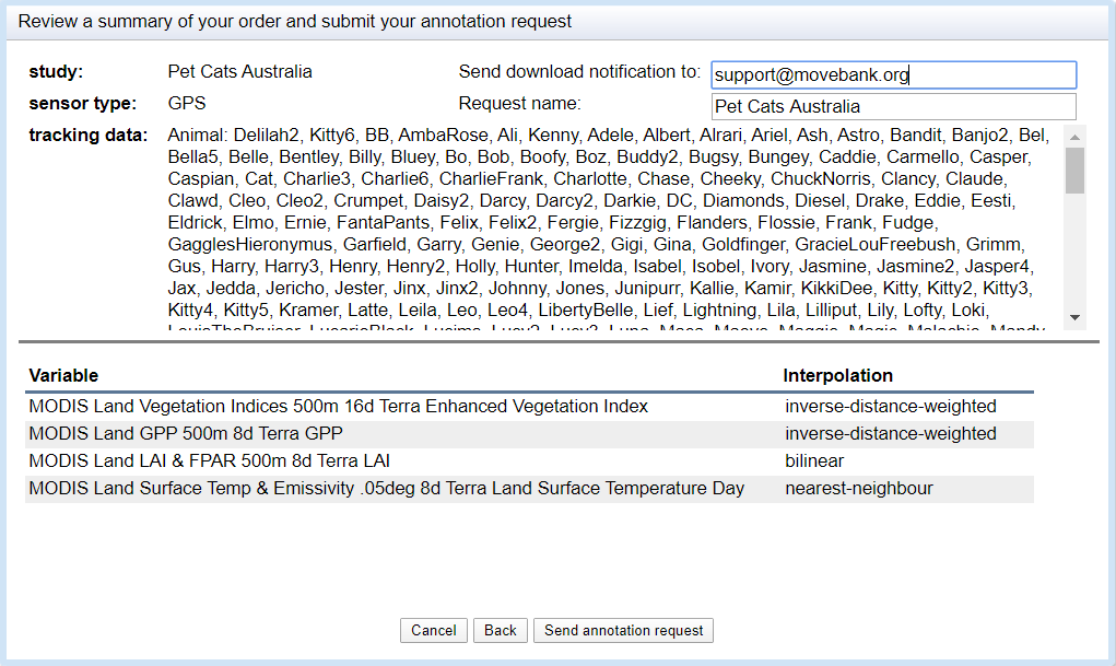 Window showing a summary of an order.