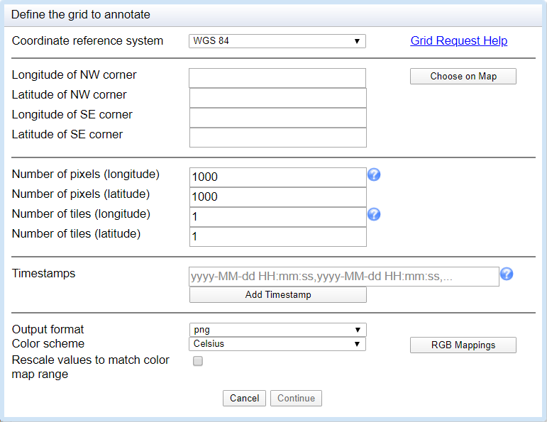 Menu to define the grid you want to annotate.