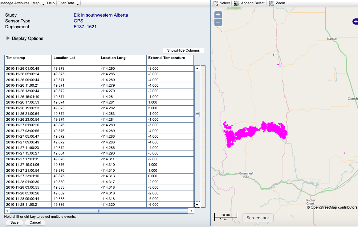 An image of the deployed track with outliers in the Event Editor before changes are made.