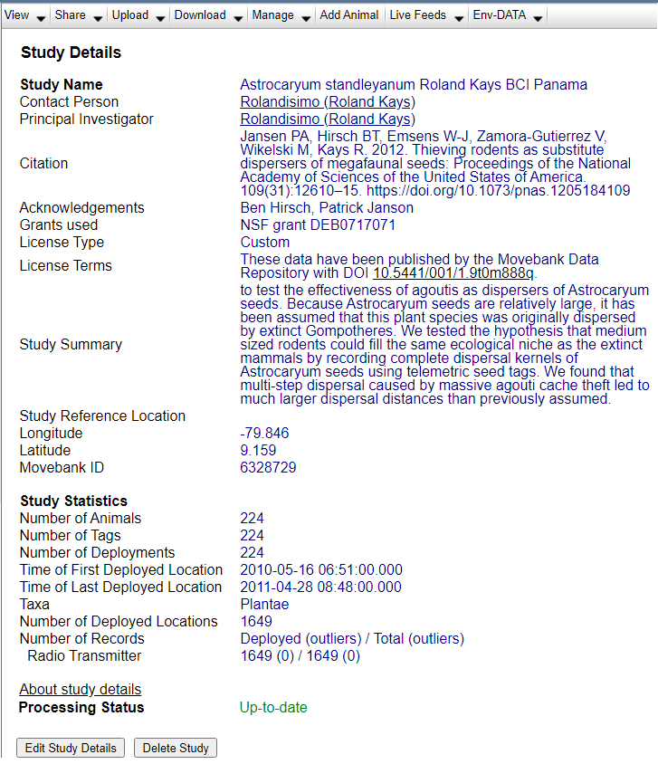 An image of the Study Details page with the Processing Status displayed at the bottom as Up-to-date.