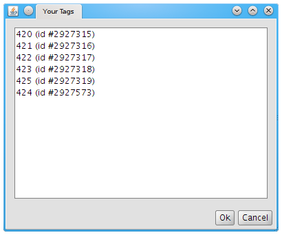The Your Tags window.
